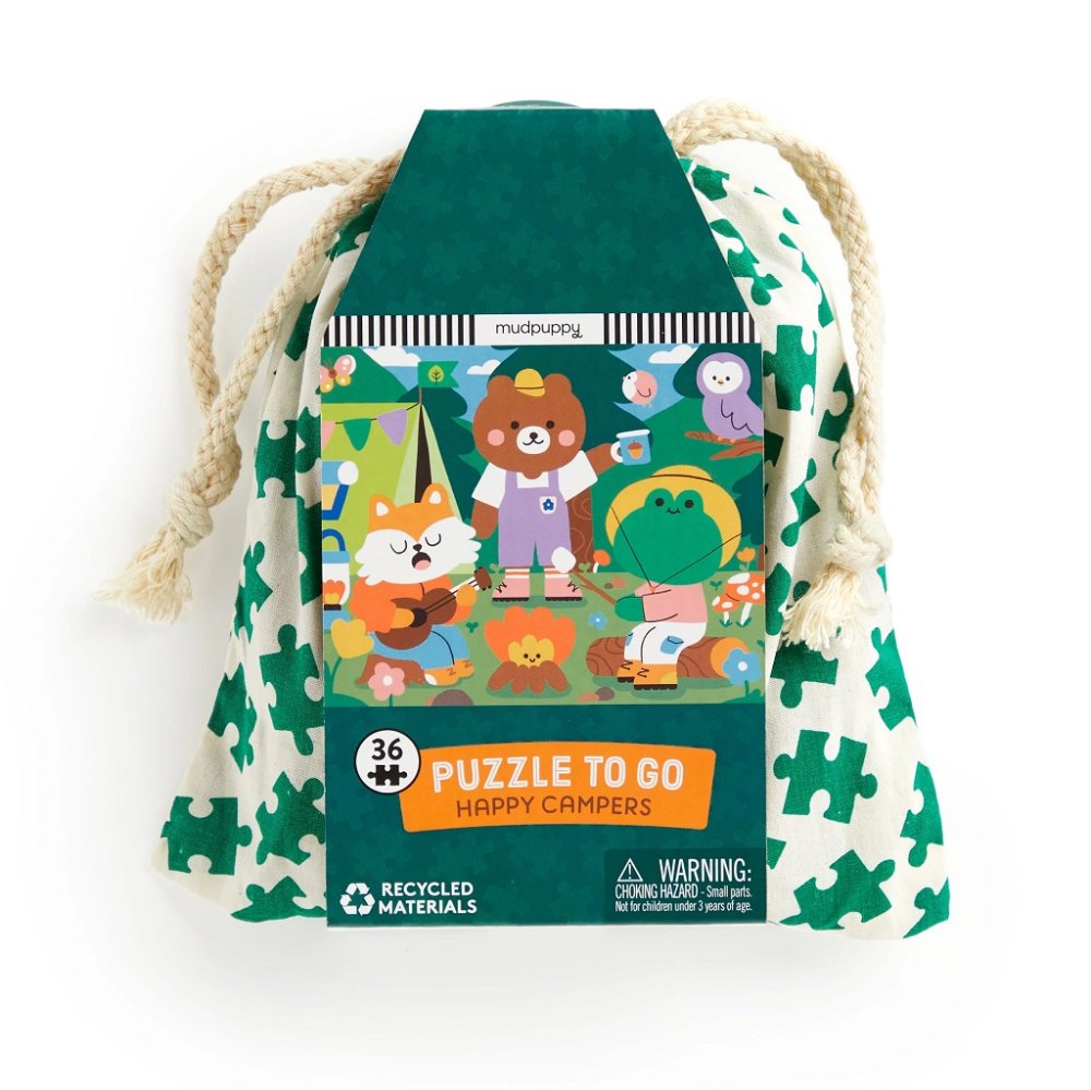 Puzzle Mudpuppy Joyeux campeurs dans un sac en tissu 36 pièces – Image 5