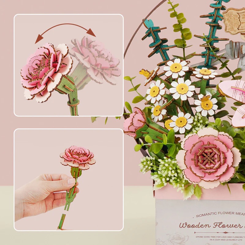 RoboTime Drewniane puzzle 3D Koszyk z kwiatami - obrazek 6