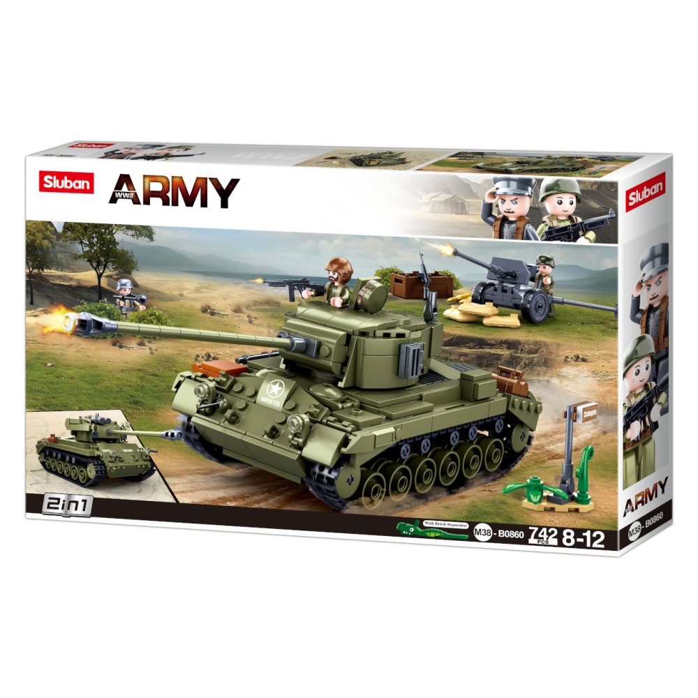 Sluban Army N38-B0860 Char moyen 2 en 1 et canon antiaérien – Image 2