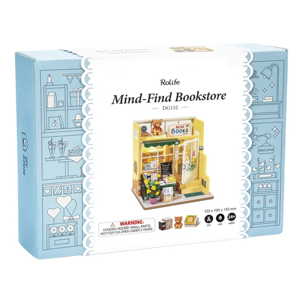 Puzzle 3D en bois RoboTime Miniature de maison de poupée Librairie des ours – Image 6