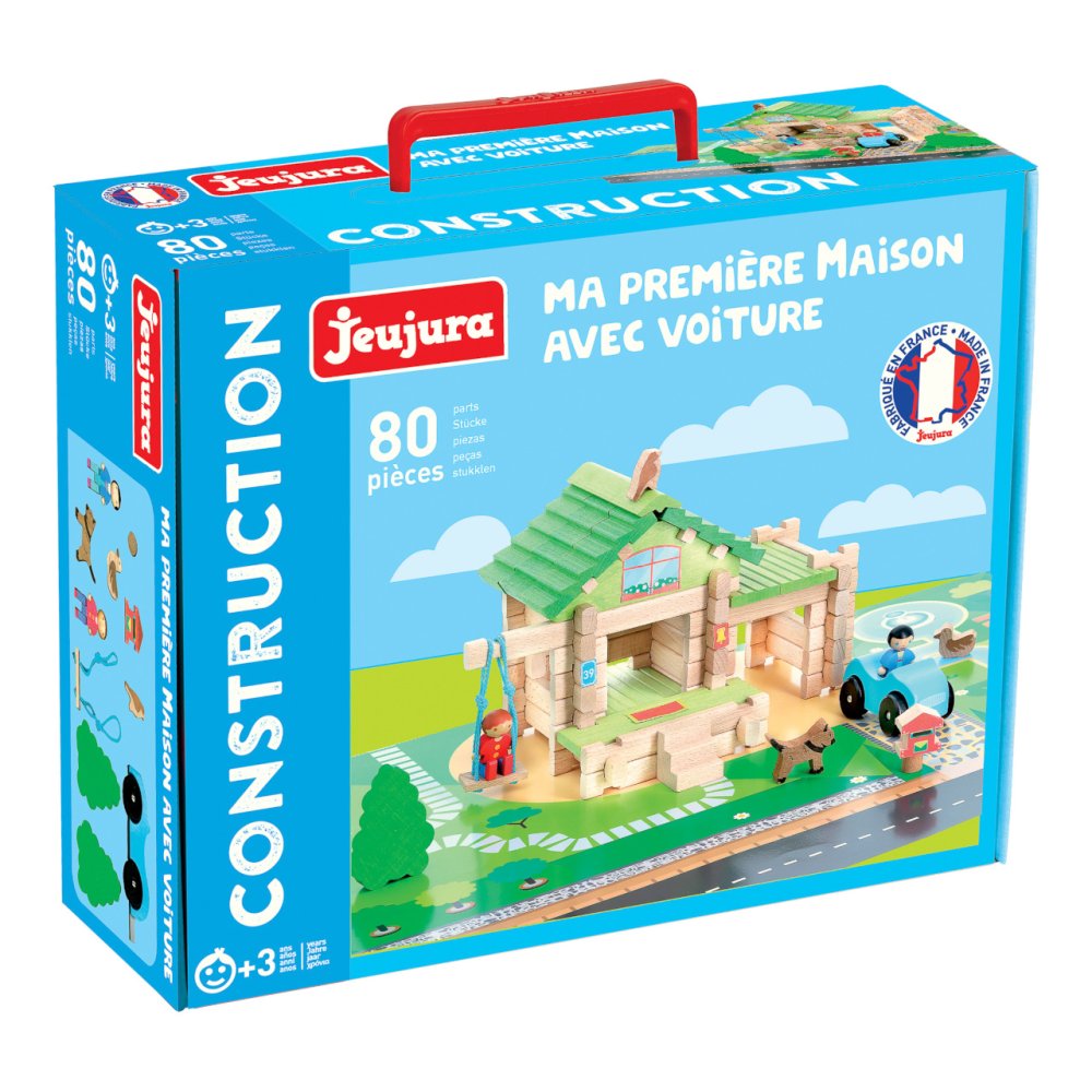 Jeujura Juego de Construcción de Madera 80 Piezas Mi Primera Casa con Coche - Imagen 3
