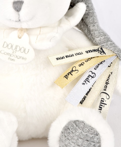 Doudou Zestaw prezentowy Pluszowy miś z uchwytem na smoczek i kocykiem szary 20 cm - obrazek 4