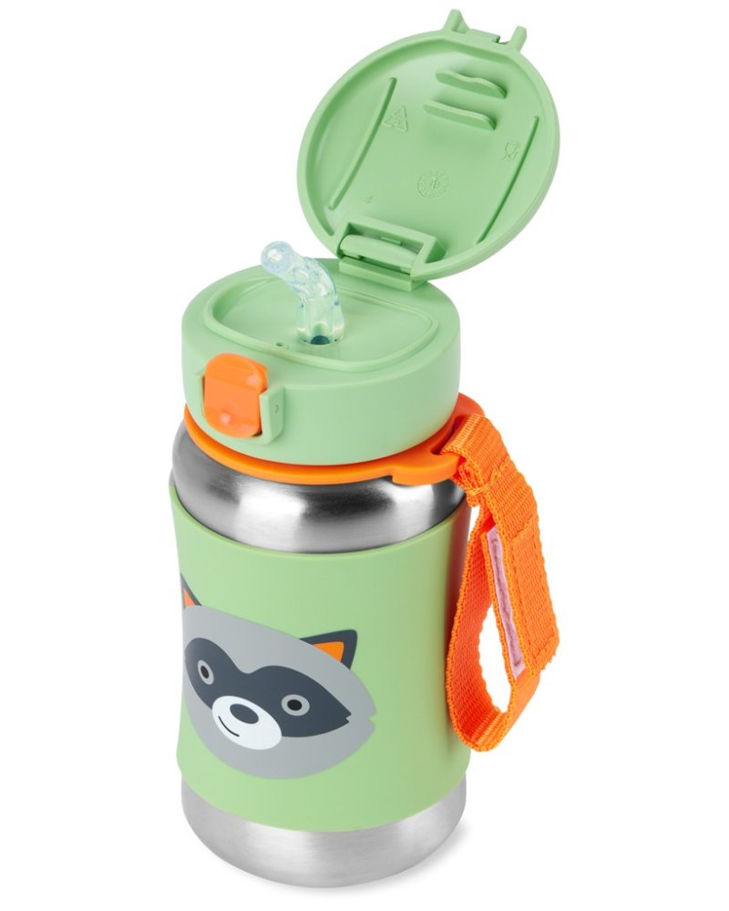 SKIP HOP Spark Style Trinkflasche mit Strohhalm Edelstahl Waschbär 12m+ – Bild 3