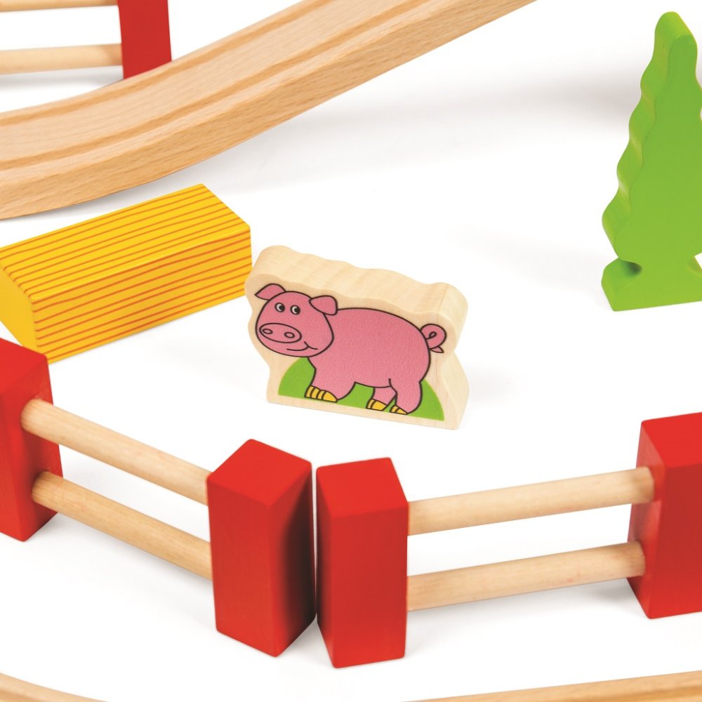 Bigjigs Rail Dřevěná vláčkodráha s venkovskou cestou 80 dílů (obrázek 9)