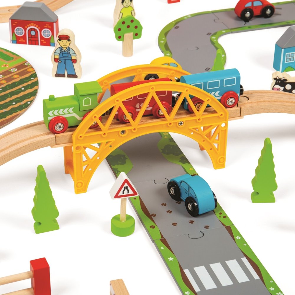Bigjigs Rail Dřevěná vláčkodráha s venkovskou cestou 80 dílů (obrázek 11)