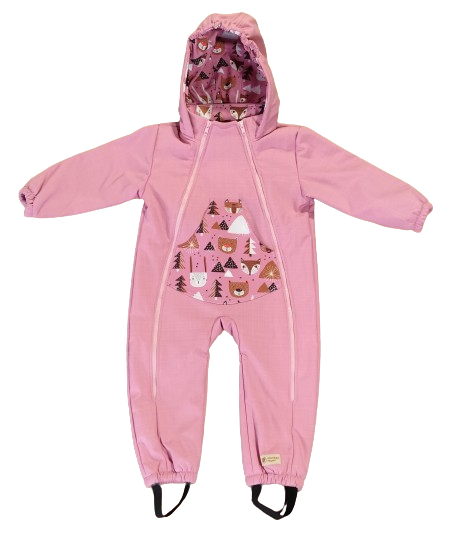 Monkey Mum® Salopette D'hiver Softshell Enfant Avec Agneau - Mouton Rose En Forêt - Taille 86/92 86/92