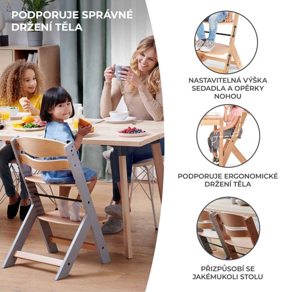 KINDERKRAFT Sedia Da Pranzo Enock Legno Grigio, Premium