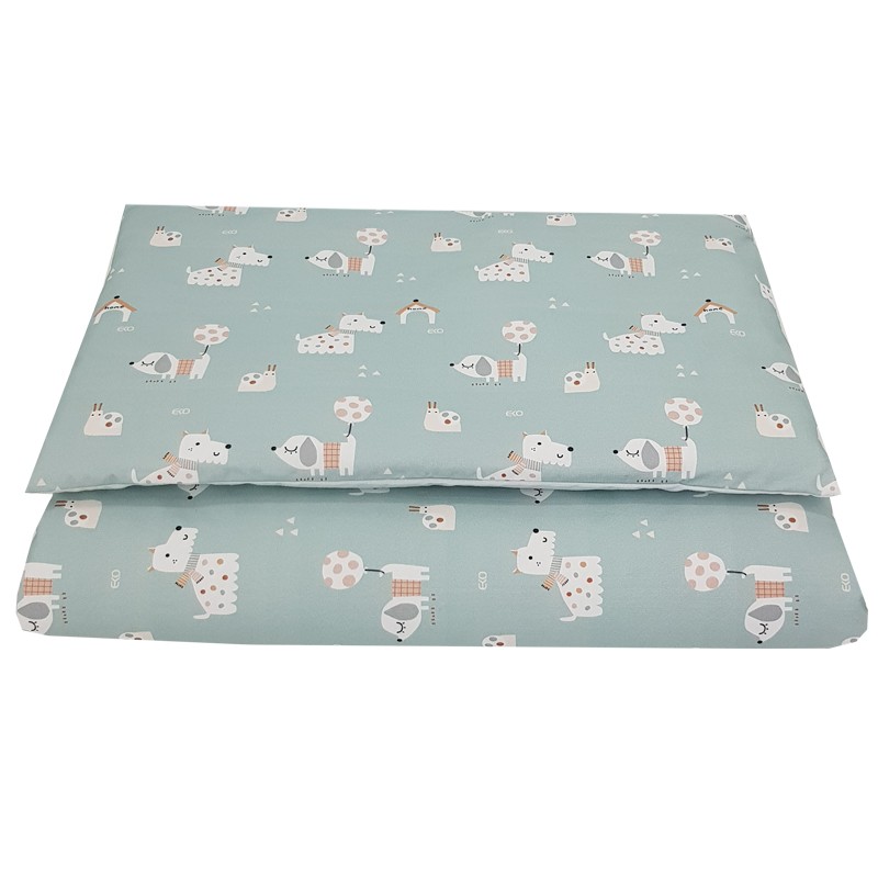 Linge De Lit ECO 2 Pièces En Coton Imprimé Chiens Menthe 40x60 Cm, 90x120 Cm