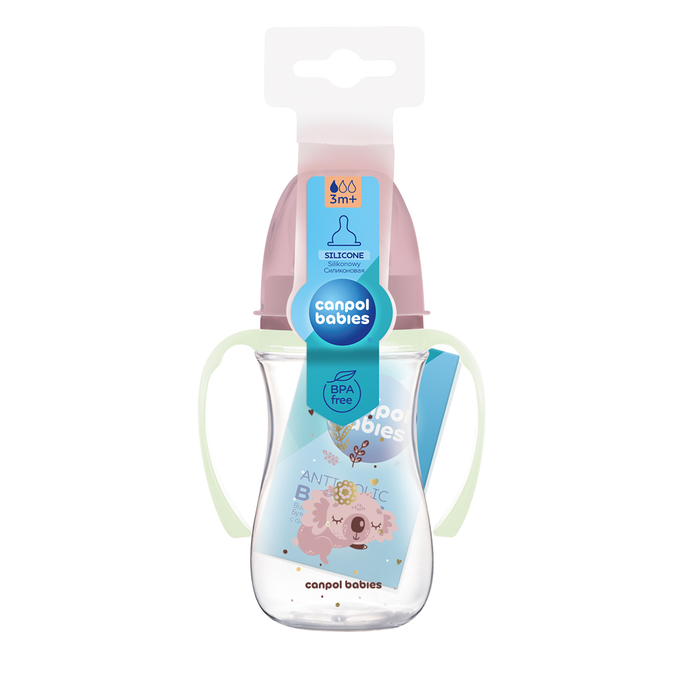 CANPOL BABIES Anti-colic Bottle With Light-up Handles EasyStart Sleepy Koala 240ml Pink