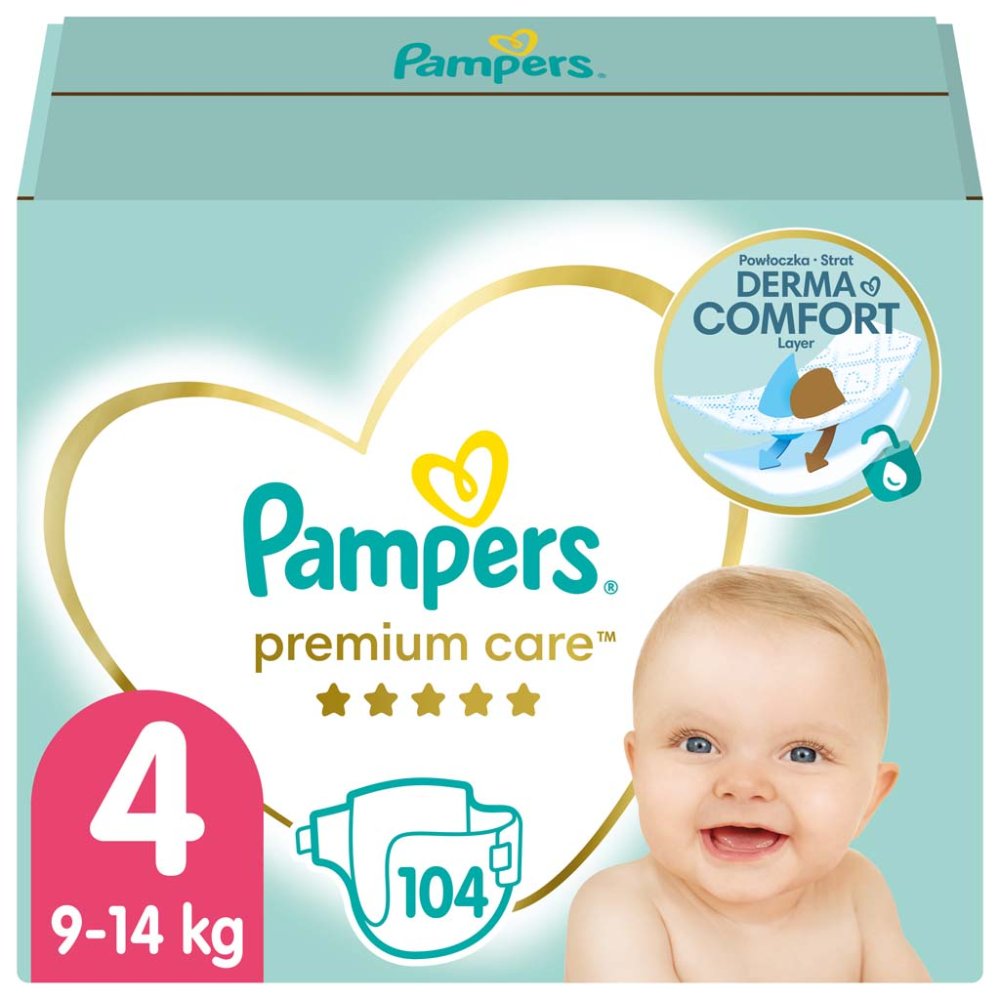 PAMPERS Premium Care Plenice Za Enkratno Uporabo 4 (9-14 Kg) 104 Kos - MEGA PAKET