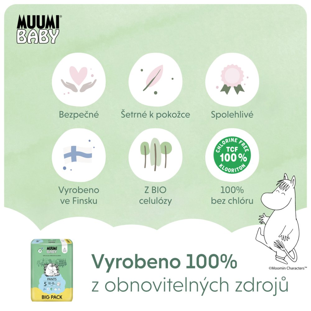 MUUMI Baby Pants 5 Maxi+ 10-15 Kg (54 Buc), Scutece Eco Chiloți