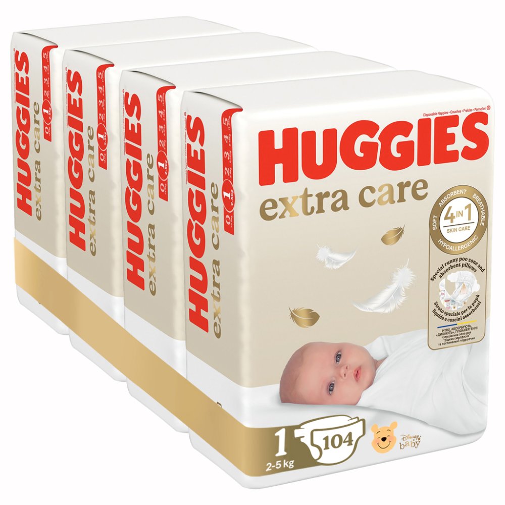 HUGGIES® Îngrijire Suplimentară Scutece De Unică Folosință 1 (2-5 Kg) 104 Buc - STOC LUNAR