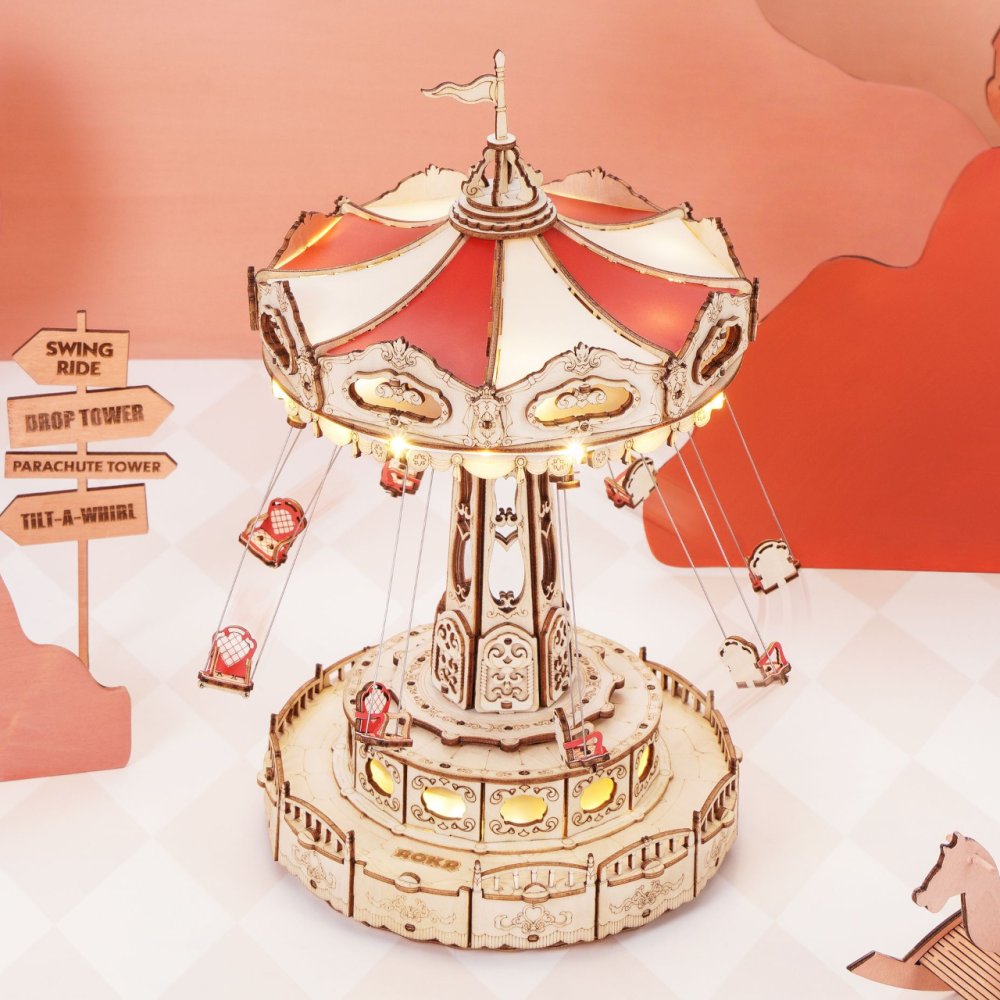 RoboTime Puzzle 3D en bois Boîte à musique Carrousel à chaîne coloré – Image 3