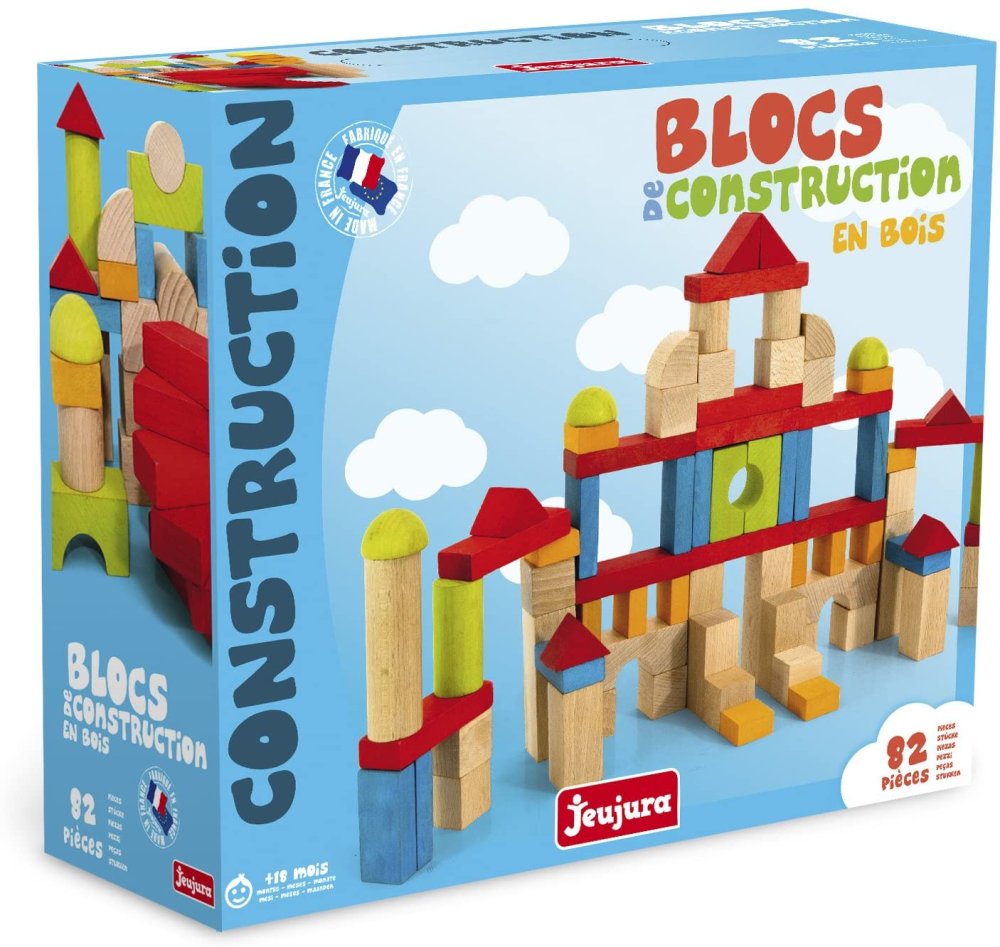 Jeujura Fa építőkockák színes 82 db