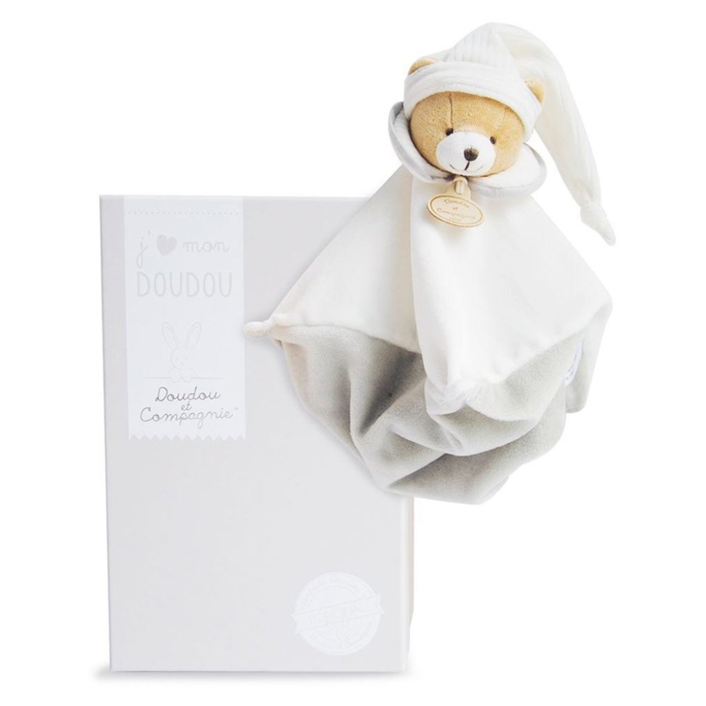 Doudou Set Regalo Orsetto Grigio in Peluche con Ciuccio 25 cm