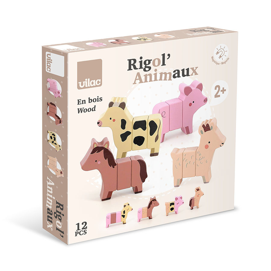 Vilac Puzzle magnétique en bois Animaux rigolos de la ferme – Image 7