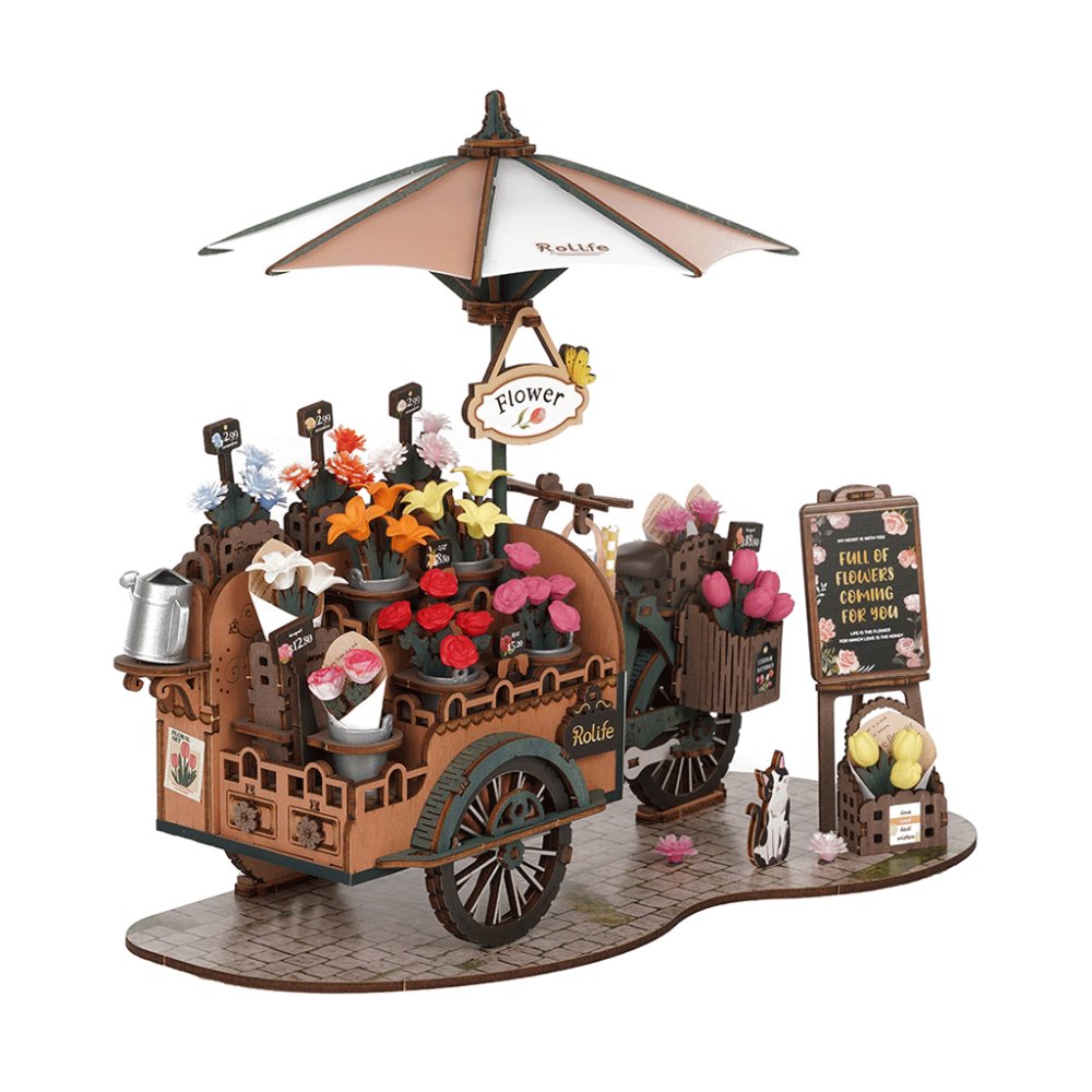 RoboTime 3D Puzle de madera mecánica Carro de flores