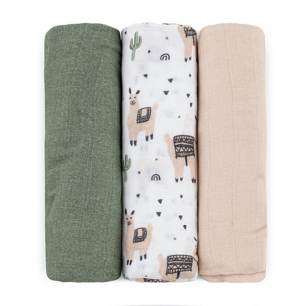 PETITE&MARS Sada plen bambusová mušelínová 3ks Moussy Llama Vibes 68 x 68 cm