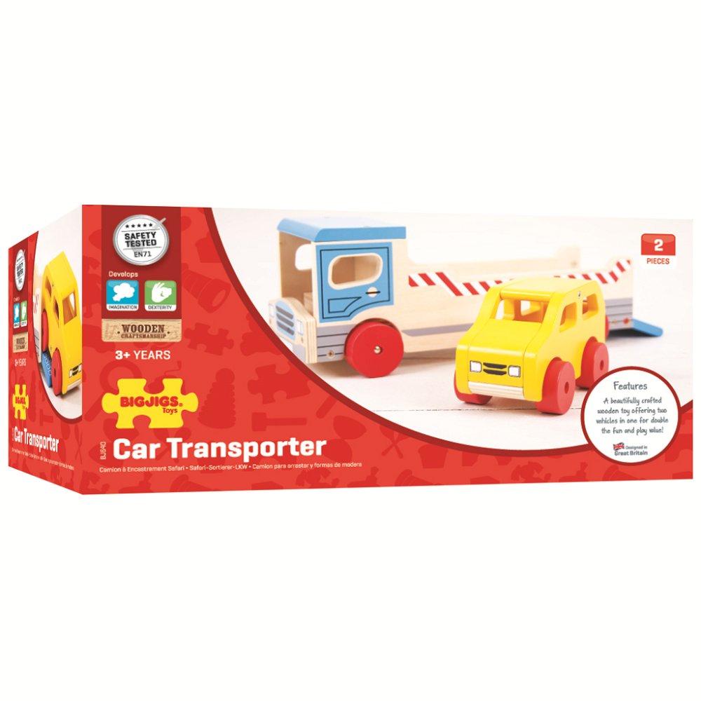Bigjigs Toys Dřevěné odtahové auto s osobním autem (obrázek 3)
