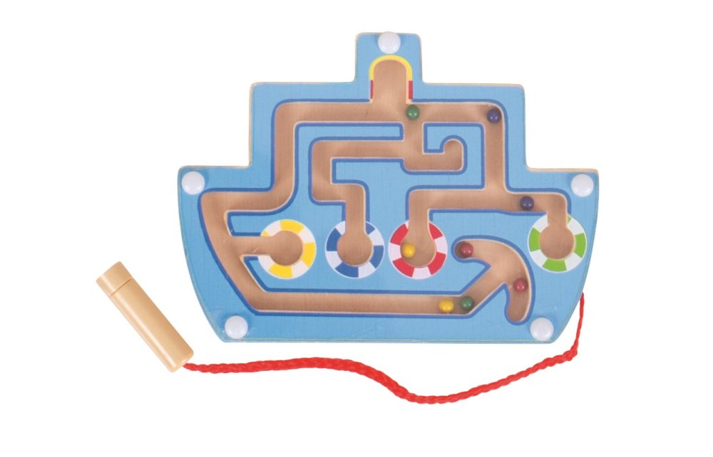 Bigjigs Toys Dřevěný magnetický labyrint Tyrkysová loď