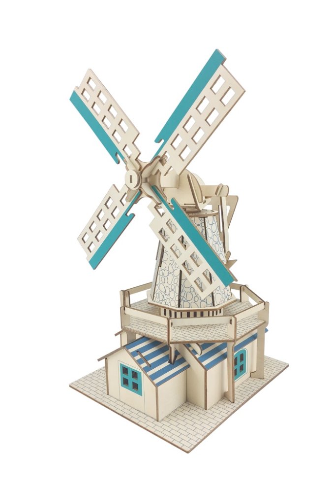 Woodcraft Dřevěné 3D puzzle Holandský větrný mlýn modrý