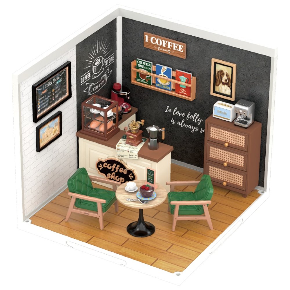 RoboTime 3D dřevěná skládačka Miniatura domečku Kavárna inspirací
