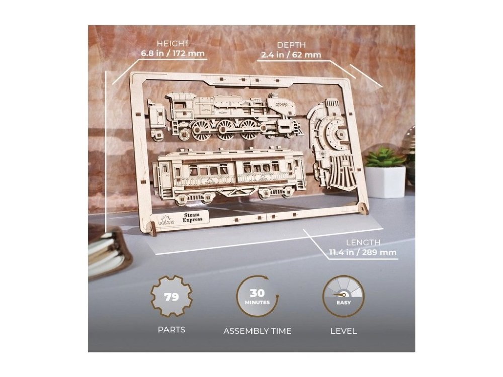 Ugears 2,5D dřevěné mechanické puzzle Steam Express (obrázek 3)