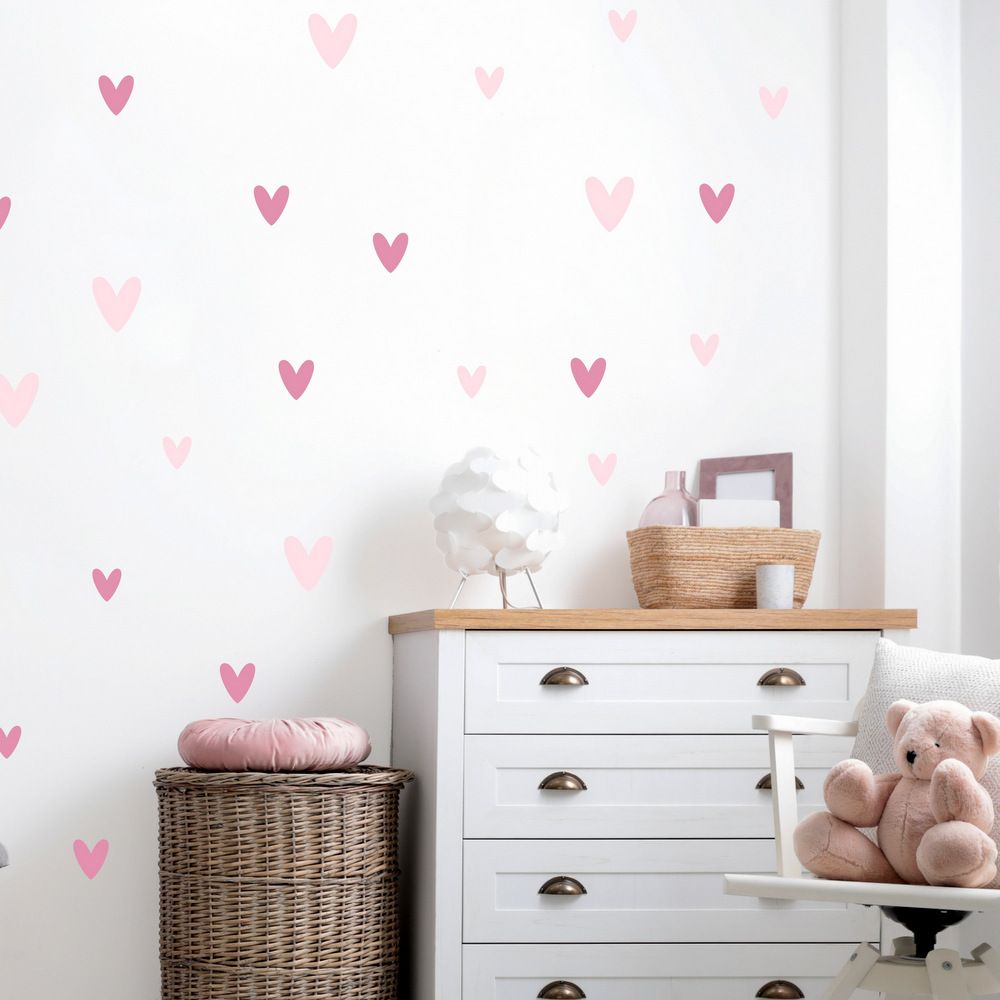 Stickers Muraux Pour Filles - Coeurs Roses, Sticker Mural, Amovible