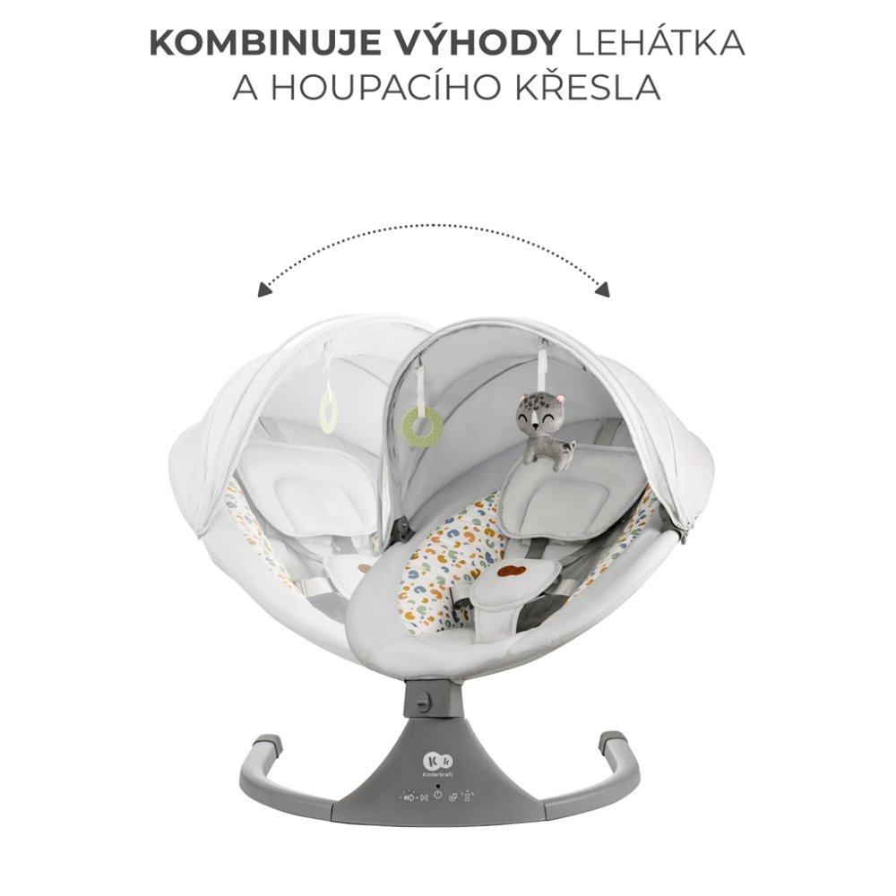 KINDERKRAFT Schommelstoel Met Melodie 2 In 1 Lumi, Tot 9 Kg, Premium Lichtgrijs