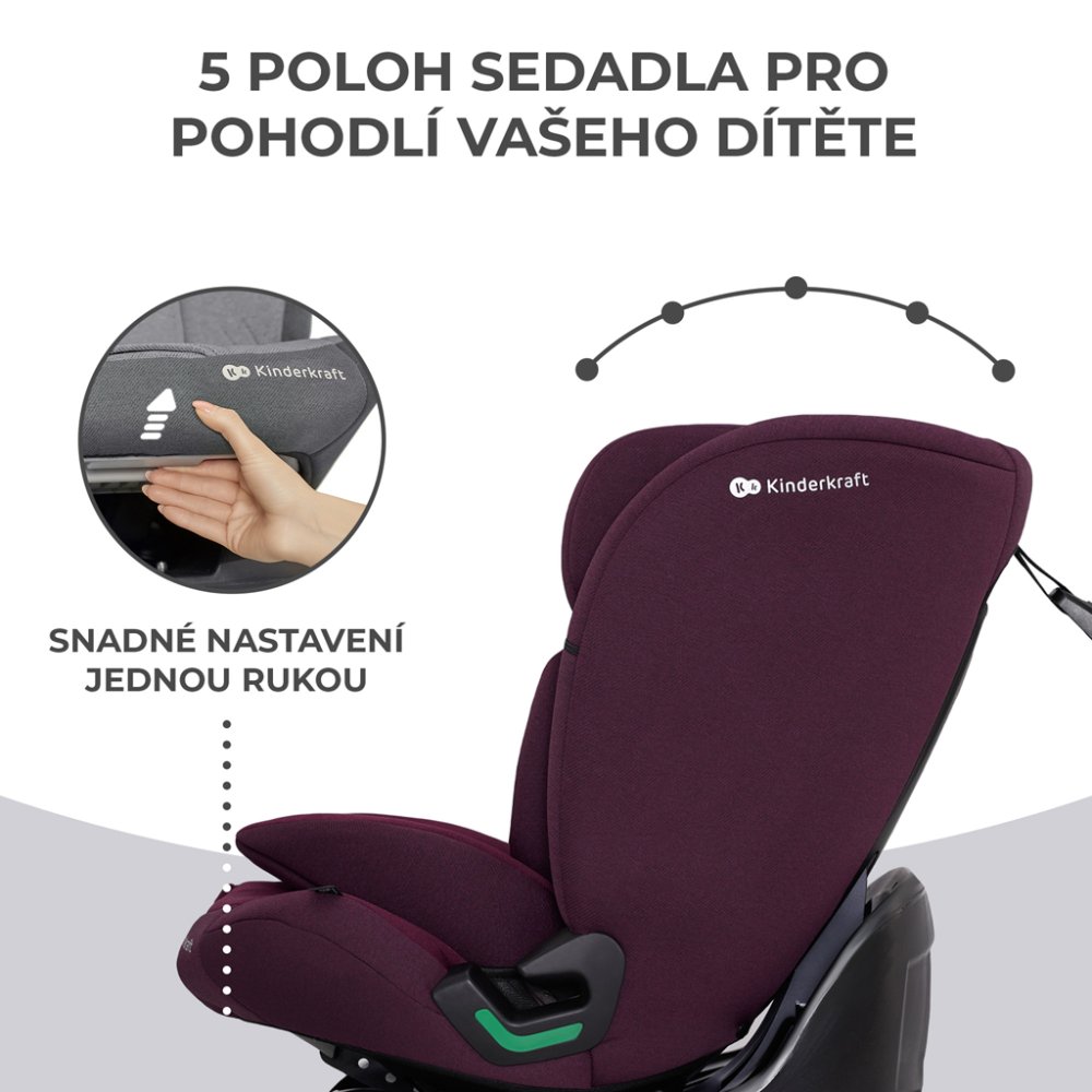 KINDERKRAFT Bilbarnstol Oneto3 I-Size 76-150cm + Isofix Cherry Pearl