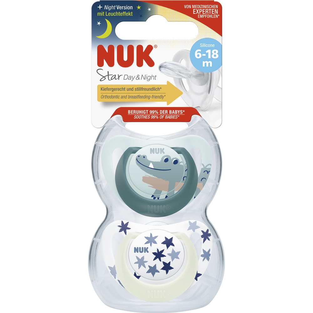 NUK Dudlík Star Day & Night (6-18 M.) 2 Stück Box Junge