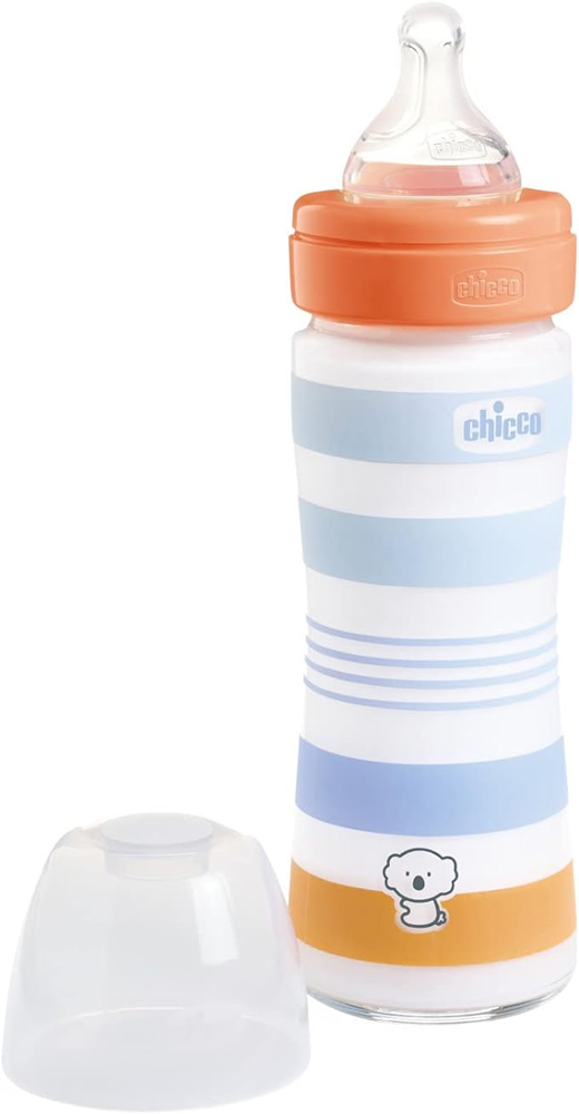 CHICCO Biberon Bimbo In Vetro Benessere In Silicone 240 Ml Ragazzo