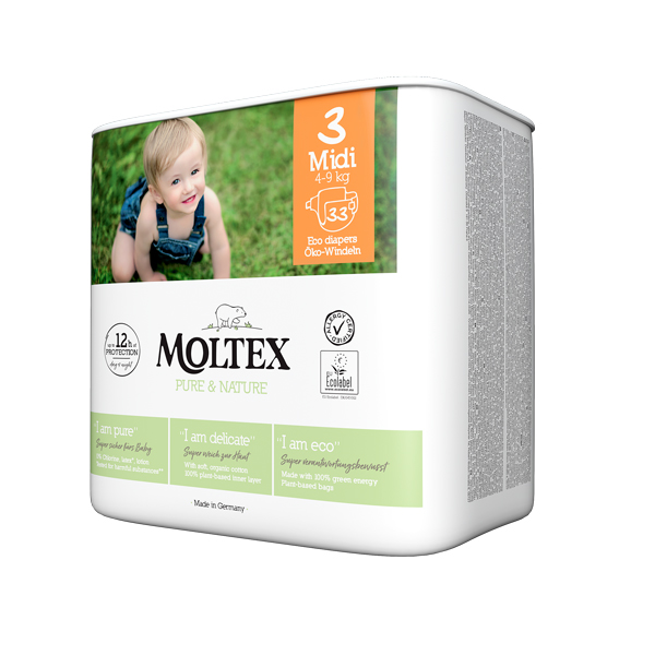 MOLTEX Pure&Nature Couches Jetables 3 Midi (4-9 Kg)