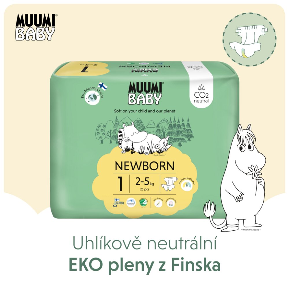 MUUMI Baby 1 Nou-născut 2-5 Kg (25 Buc), Scutece Eco