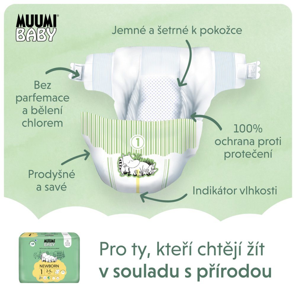 MUUMI Baby 1 Nou-născut 2-5 Kg (25 Buc), Scutece Eco