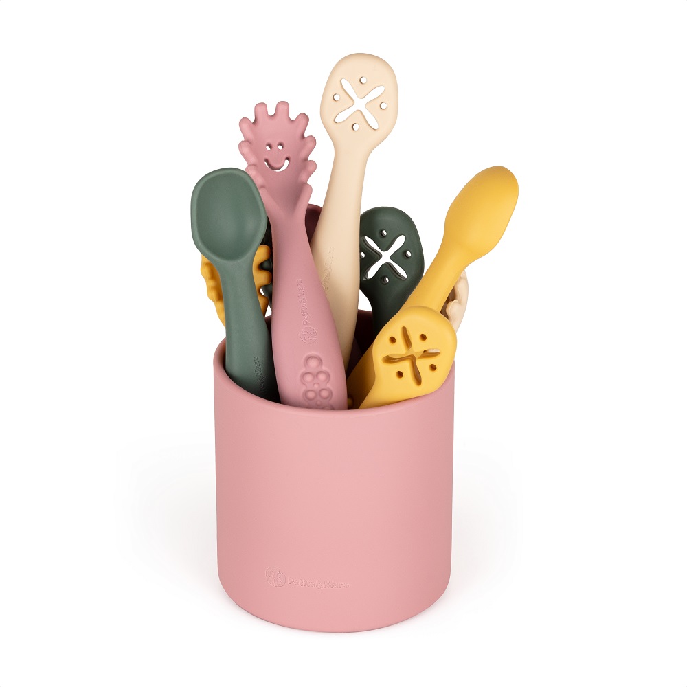 PETITE&MARS Set di 3 cucchiai da allenamento in silicone Take&Match Dusty Rose 6m+ - immagine 7