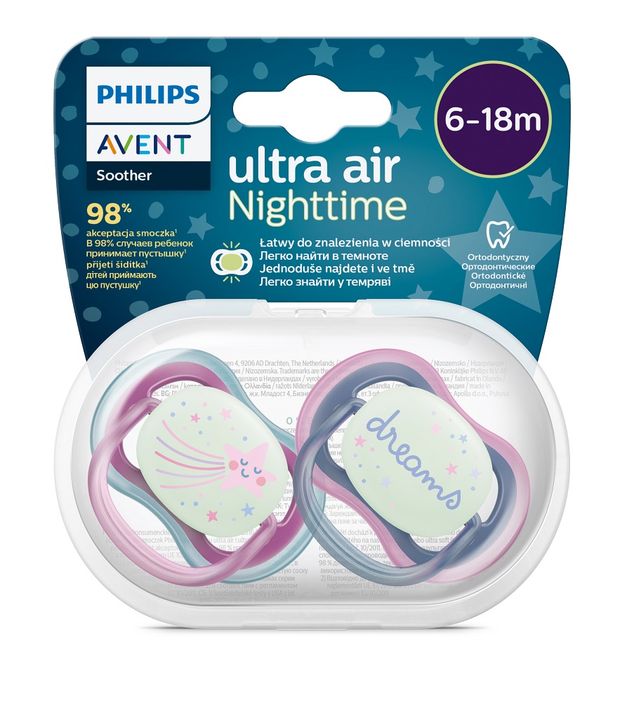 Philips AVENT Ultra Air Night Sucette 6-18m Fille, 2 Pc