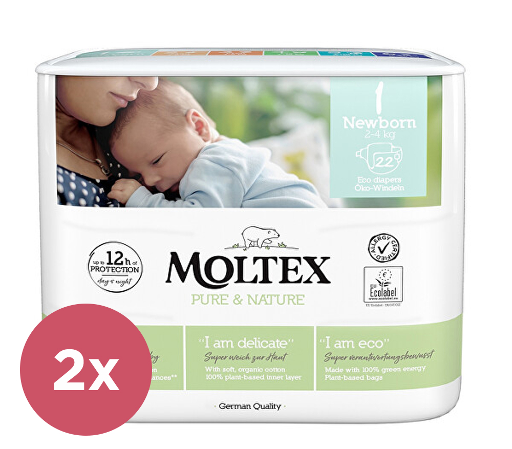 2x MOLTEX Pure&Nature Wegwerfwindeln Neugeborene (2-4 Kg) 22 Stk