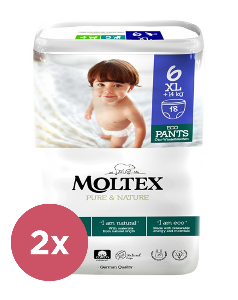 2x MOLTEX Pure&Nature Einwegwindelhöschen 6 XL (14 Kg+) 18 Stk