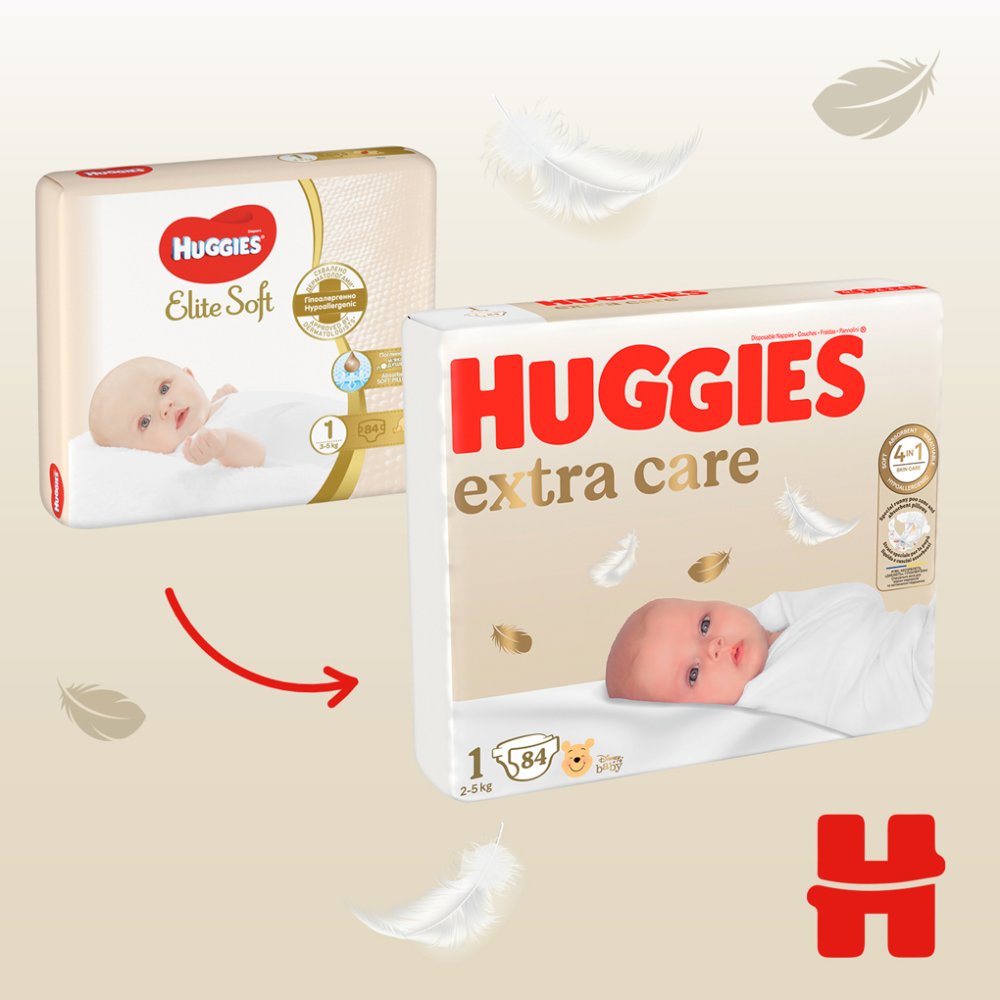 Couches Jetables HUGGIES® Extra Care 1 (2-5 Kg) 168 Pièces