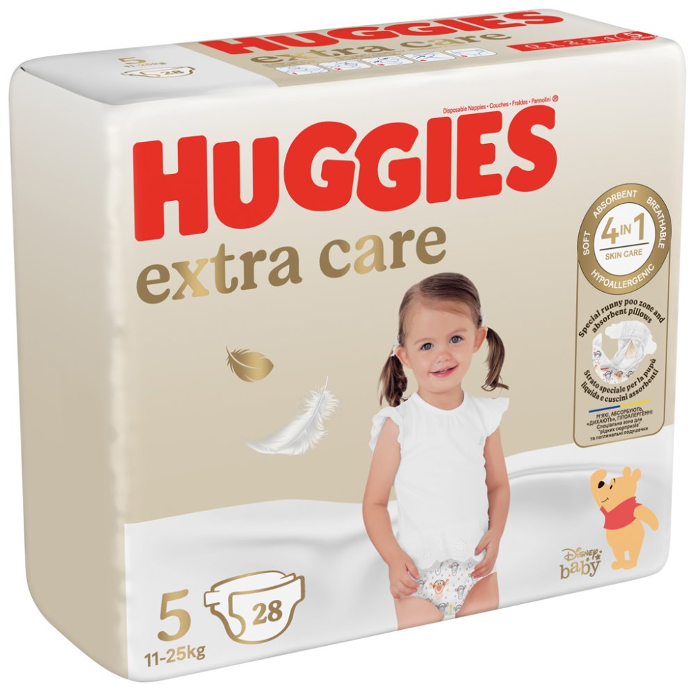 4x HUGGIES® Extra Care 5 Scutece De Unică Folosință (12-17 Kg) 28 Buc