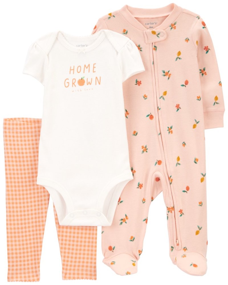 Ensemble 3 pièces combinaison CARTER'S, body, short manche, leggings Fruit rose/Fleur fille NB/ taille 56