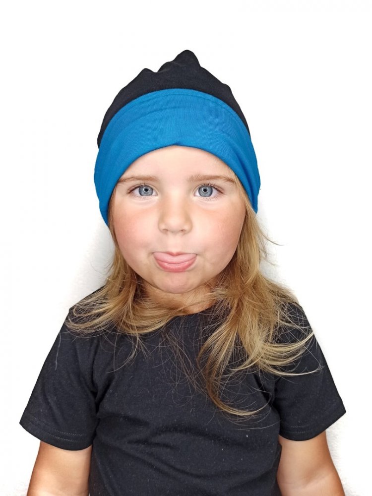 Casquette enfant en coton, réversible, noir+turquoise foncé S (1-3 roky) – Image 3