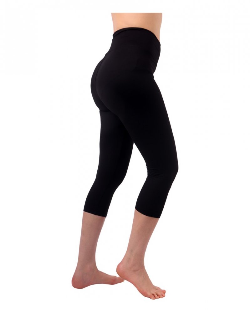 Leggings 3/4 à taille haute pour femmes, noirs L