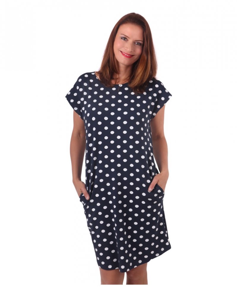 Abito Zoe da donna con tasche, vestibilità ampia, pois blu XS/S
