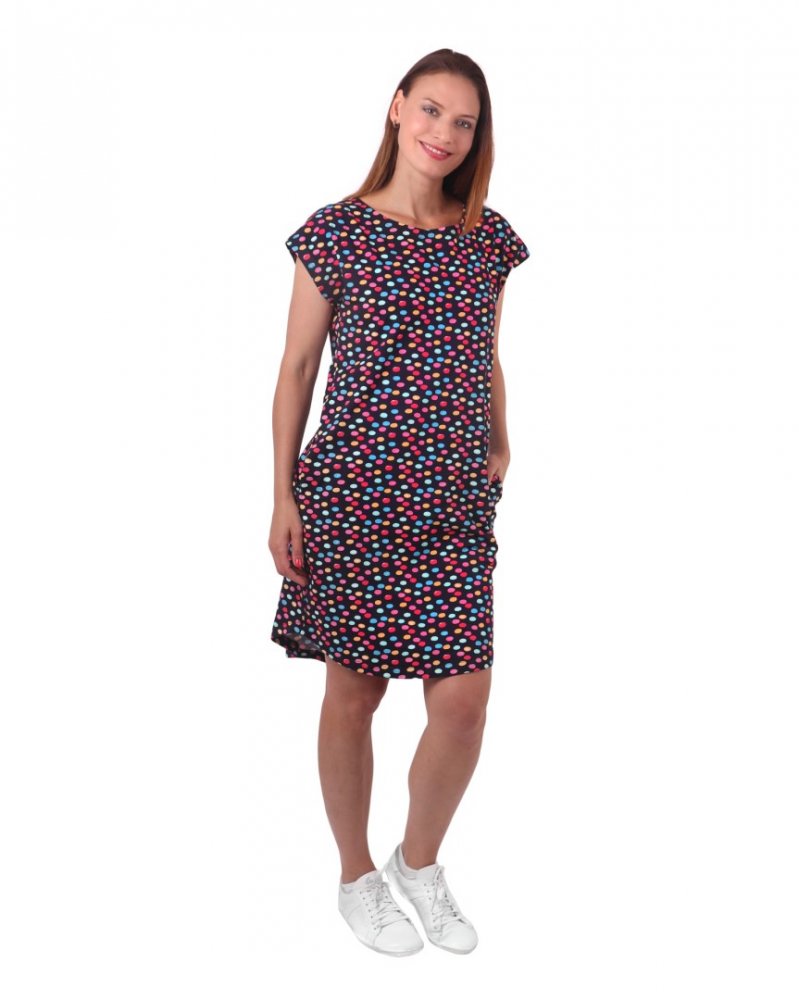 Robe Zoe à poches pour femme, coupe ample, pois de couleur sur fond bleu S/M – Image 4