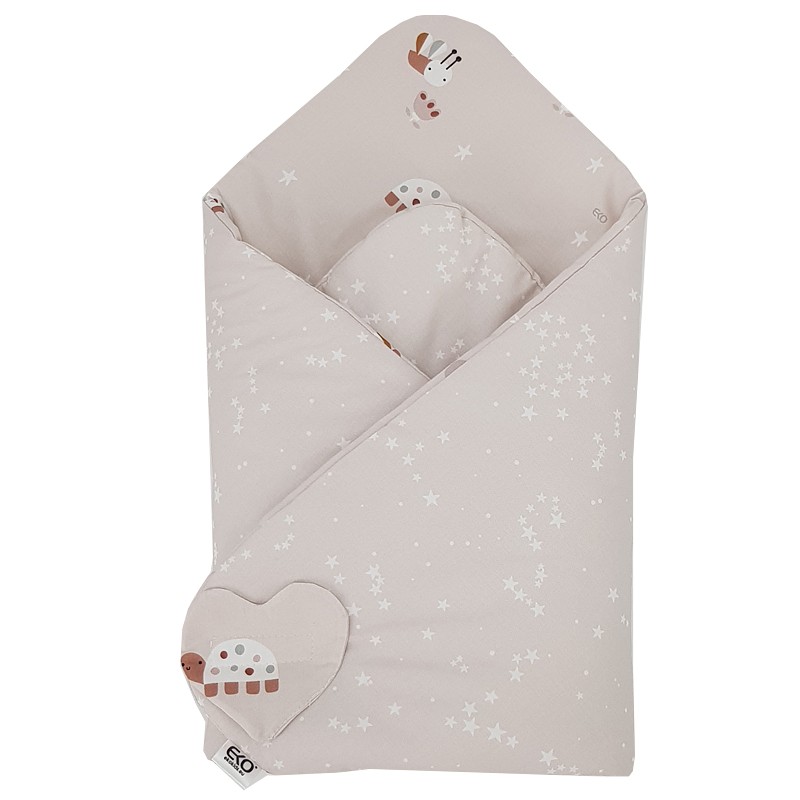 Couverture d'emmaillotage EKO en coton double face Bees Stars Beige 75x75 cm – Image 5