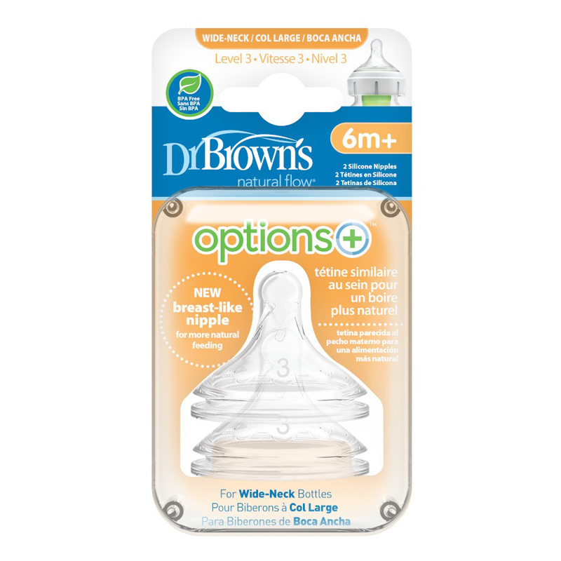 Tétine DR.BROWN'S pour biberons Options+ à col large 6m+, silicone, 2 pièces – Image 5