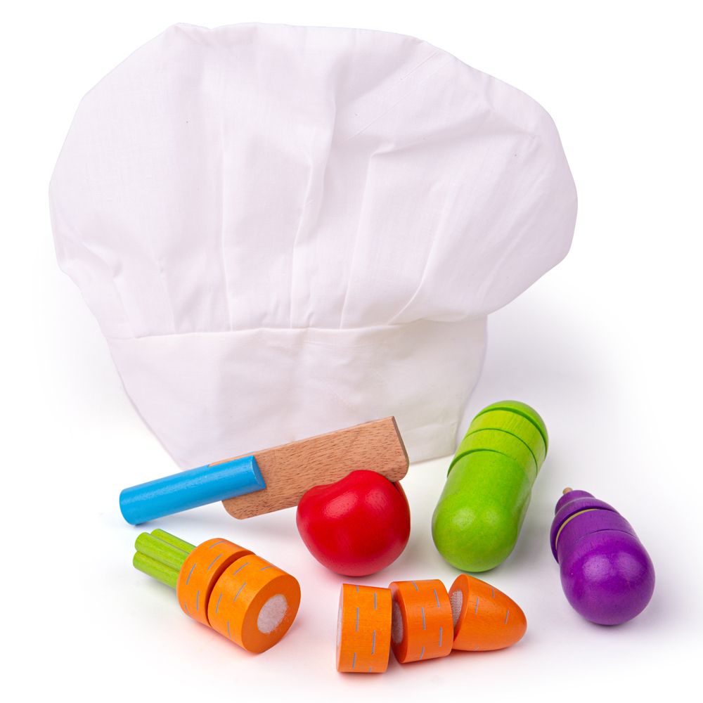 Bigjigs Toys Drewniane warzywa do krojenia z czapką