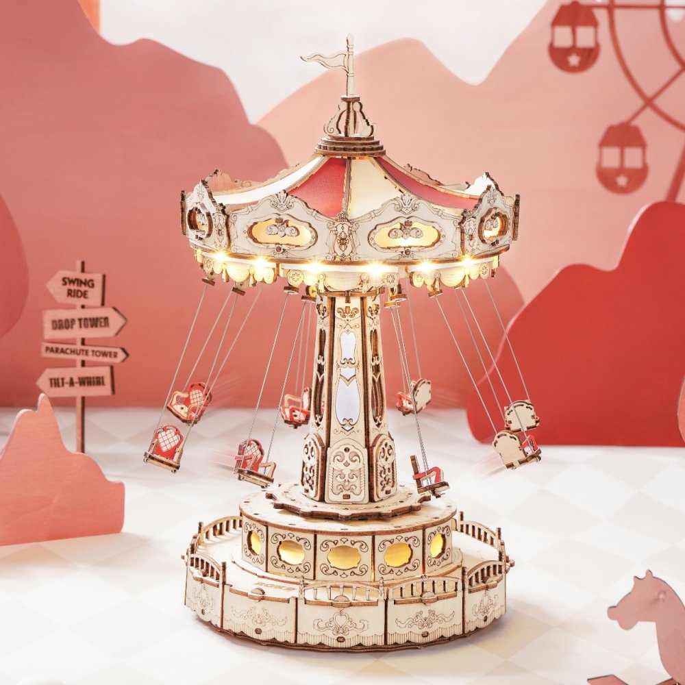 RoboTime Puzzle 3D en bois Boîte à musique Carrousel à chaîne coloré – Image 4